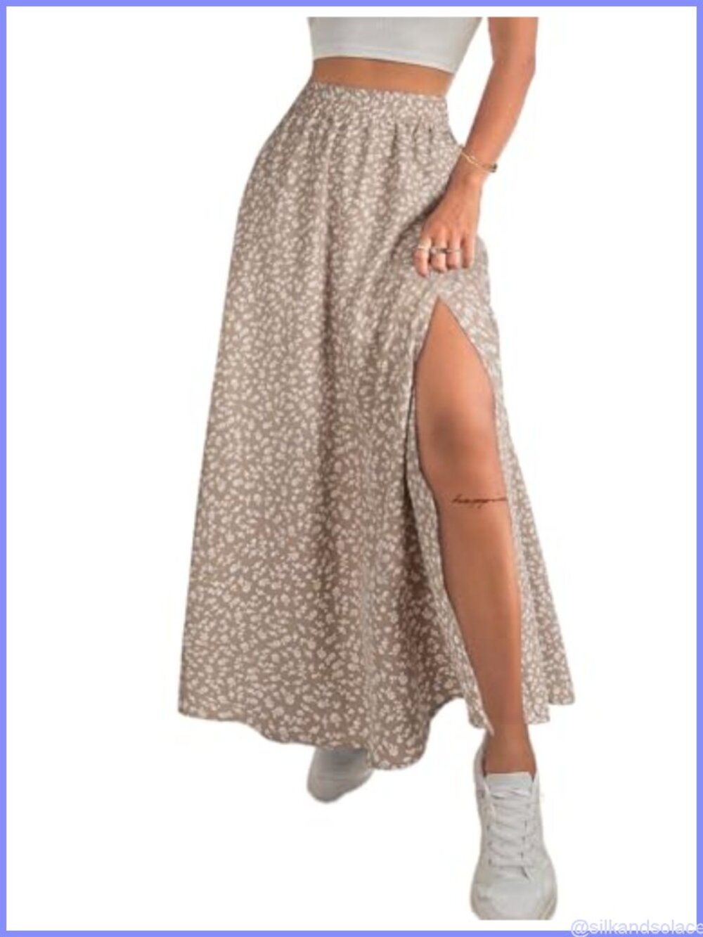 Boho Floral Slit Maxi Skirt High Waisted A-Line Long Skirt